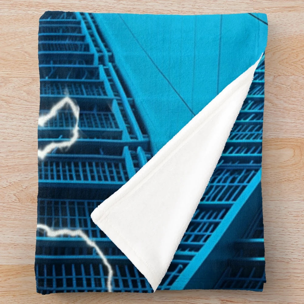 Colorful and surreal AI control plush blanket with futuristic space-inspired design
