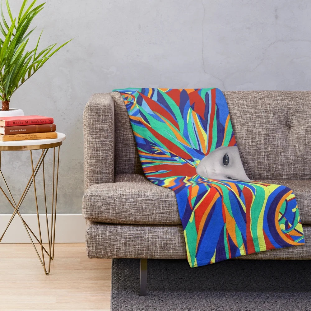 Alien Grey Planet Plush Blanket with Cosmic, Psychedelic Design
