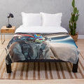 Cozy alien-themed plush blanket with psychedelic, intergalactic design