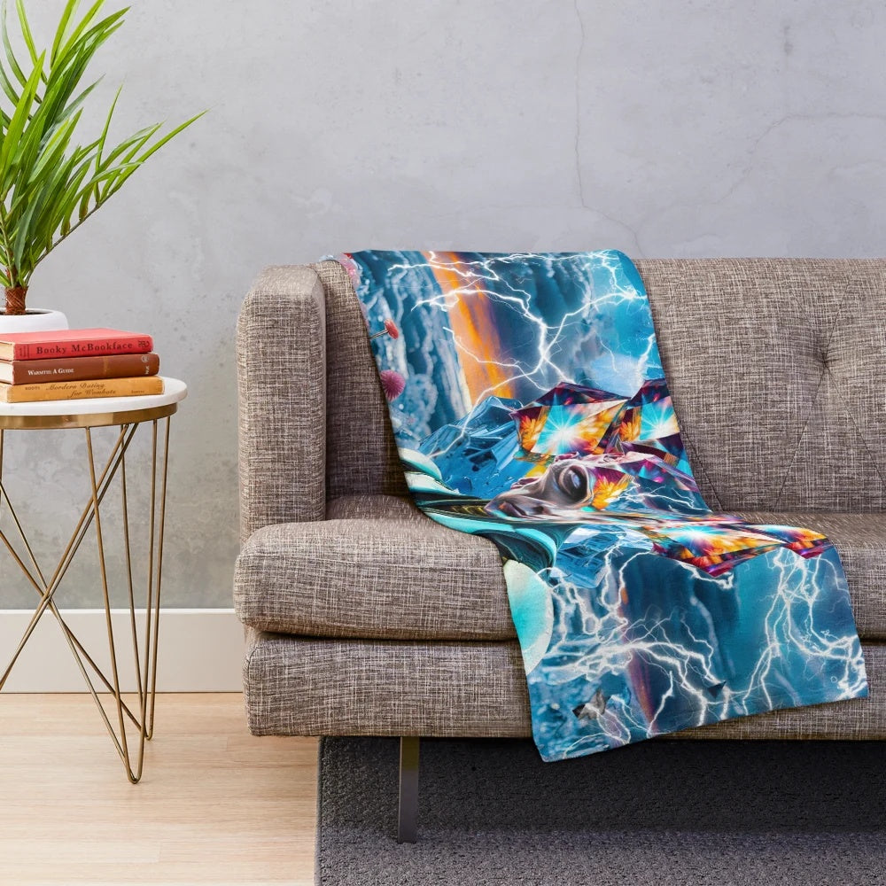 Alien-inspired cosmic plush blanket with psychedelic patterns