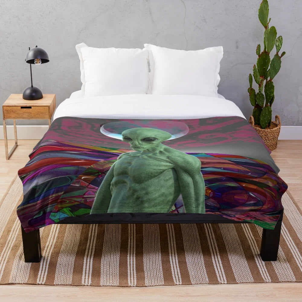 Alien Sunset Plush Blanket with Cosmic, Psychedelic Design