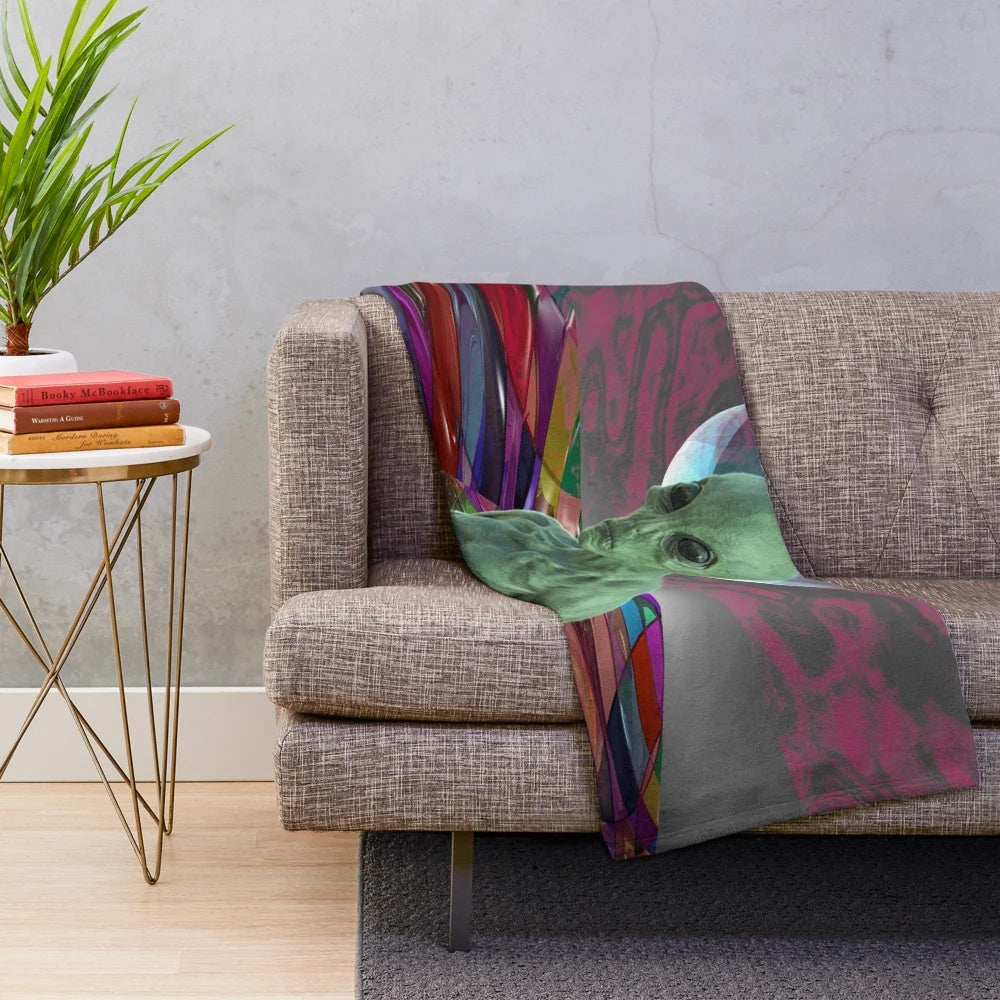 Alien Sunset Plush Blanket with Cosmic, Psychedelic Design