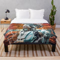 Cosmic Android Plush Blanket with Futuristic Sci-Fi and Boho Floral Patterns