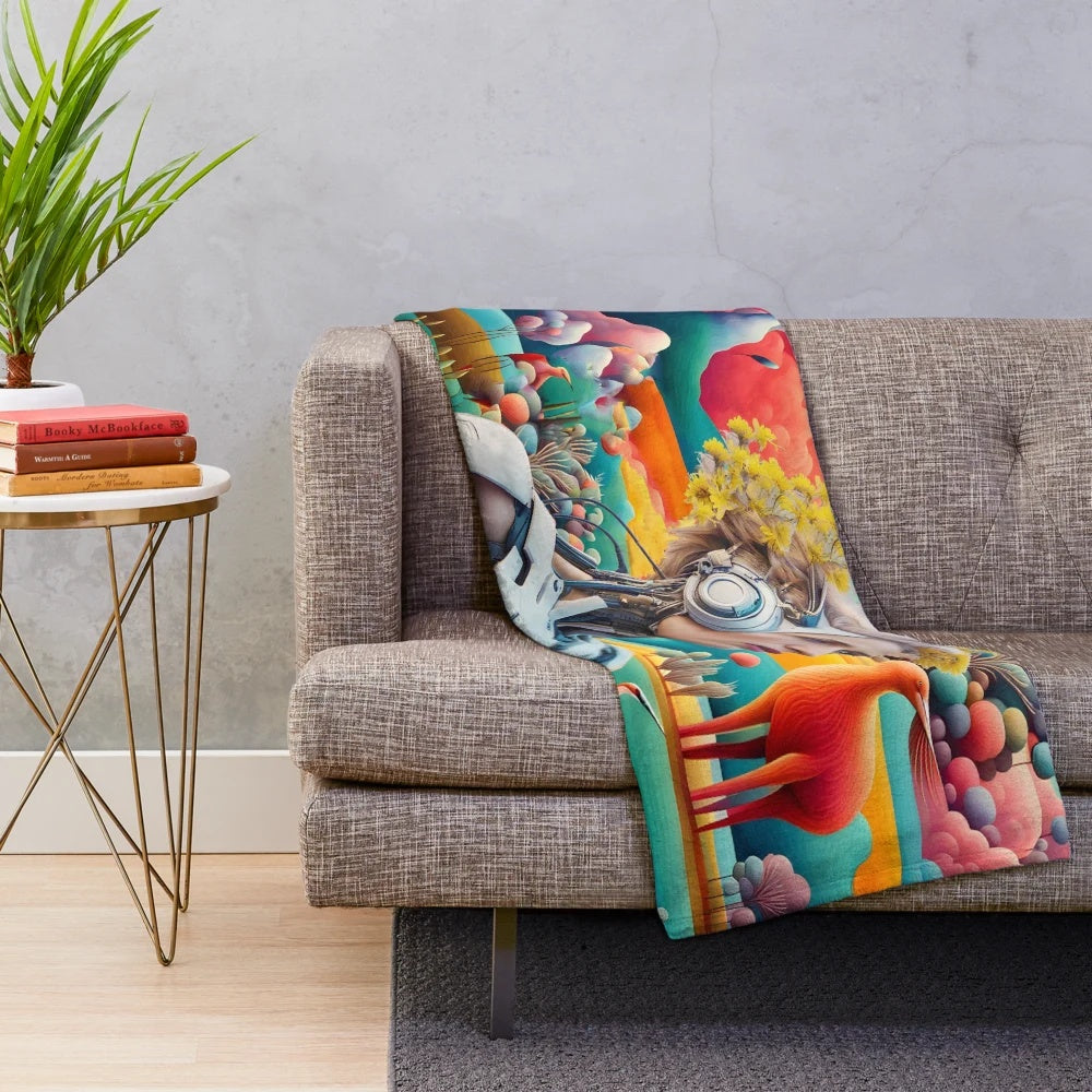 Cosmic Android Plush Blanket with fantasy sci-fi and extraterrestrial design