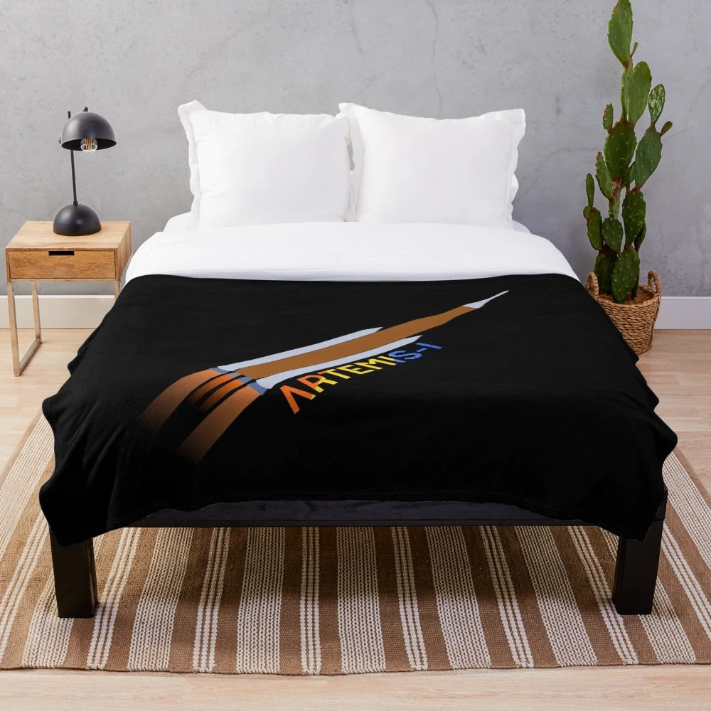 Artemis Plush Blanket featuring the Space Launch System (SLS) rocket and Orion spacecraft