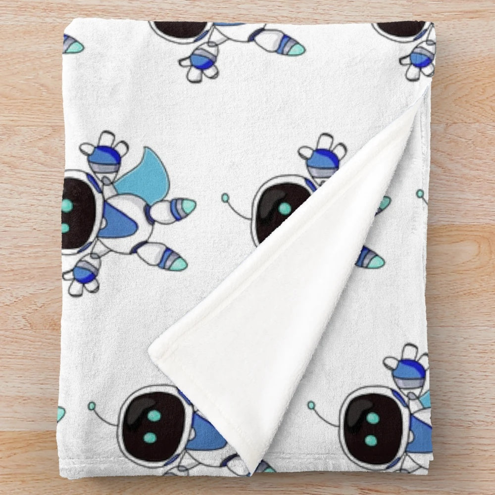 Cozy plush blanket featuring an Astrobot character in a space-themed fan art design