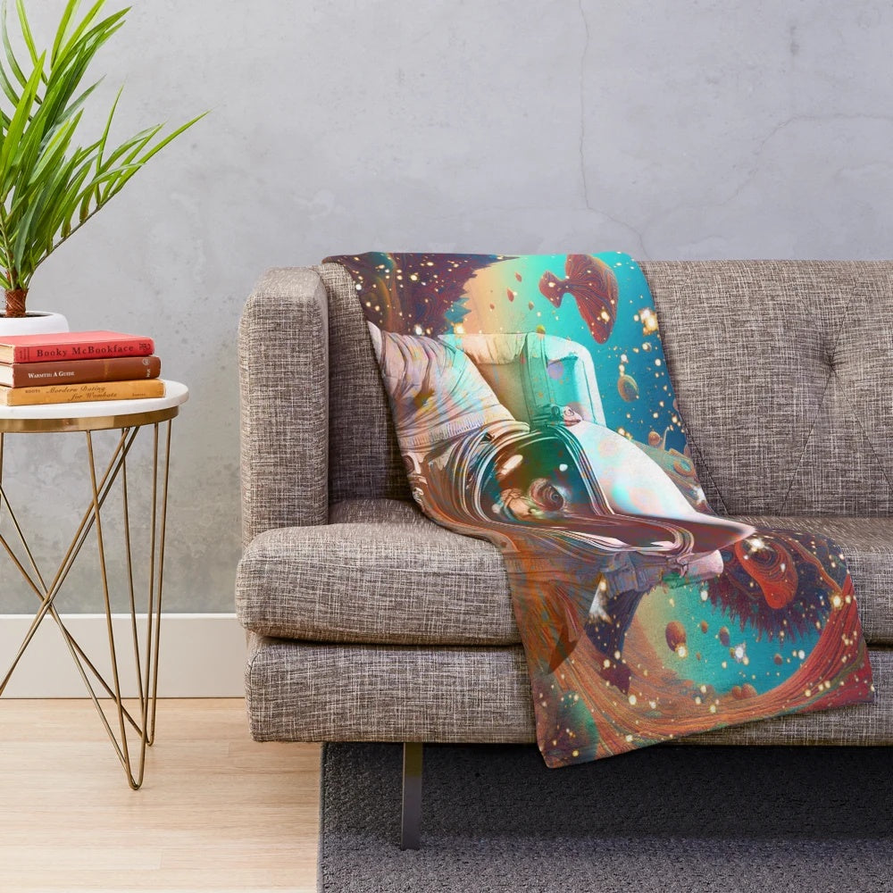 Cosmic Astronaut Plush Blanket with Intergalactic Space Imagery