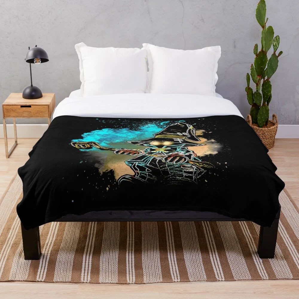 Plush blanket featuring a cosmic-inspired black mage design from the Final Fantasy universe