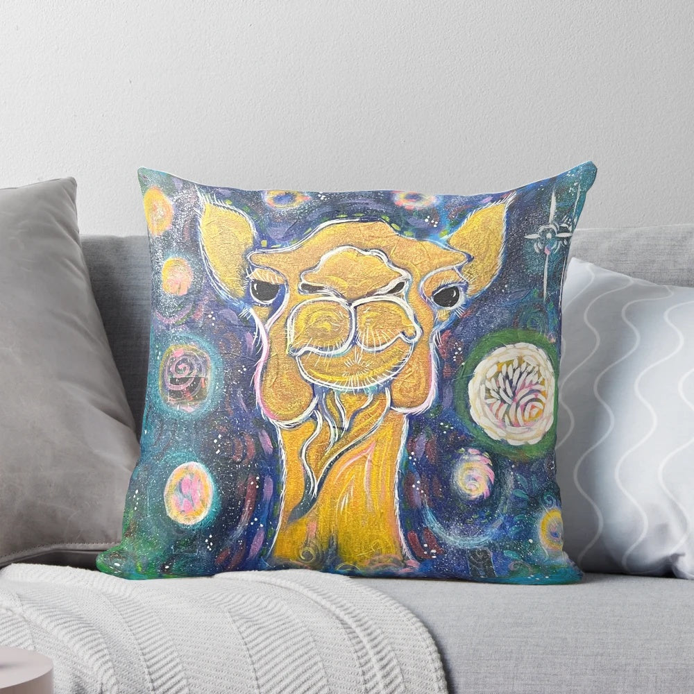 Cosmic Camel Decorative Pillow - Unique Boho Animal Guide Decor for Couch, Bed, or Accent Chair
