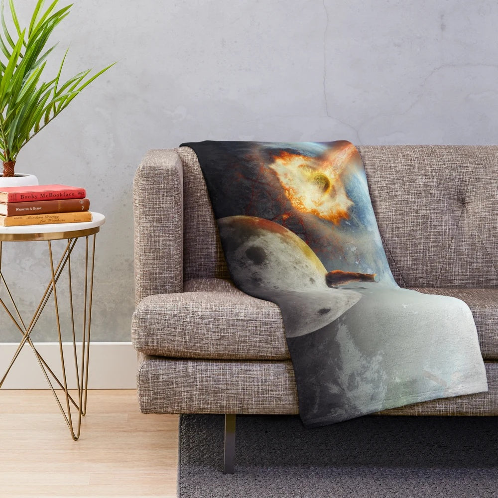 Cosmic Cat Plush Blanket featuring a vintage-inspired cat design in a space-themed setting