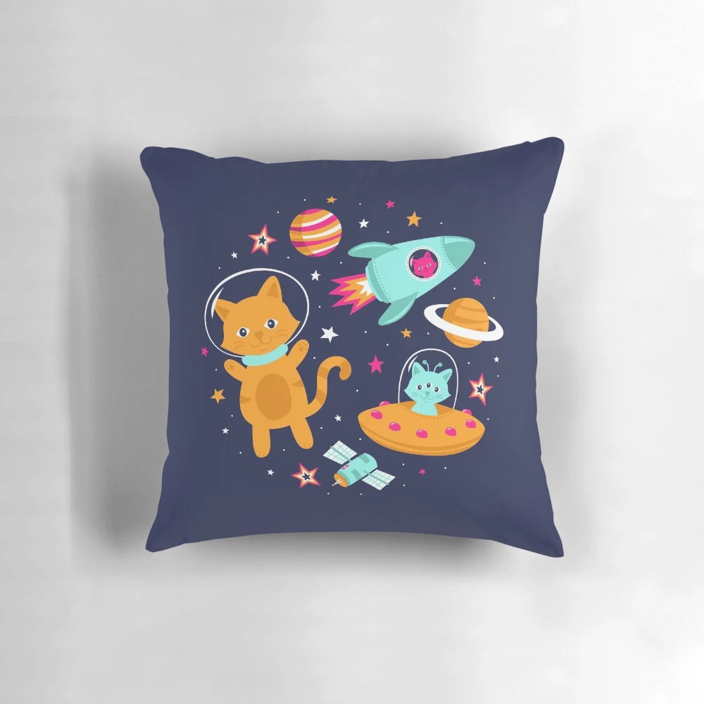 Cosmic Cats Pillow featuring cute space-themed kittens and cats