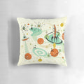 Pillow featuring a retro atomic cat design in a cosmic, space-themed setting