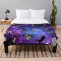 Space cats plush blanket with galaxy and stars design