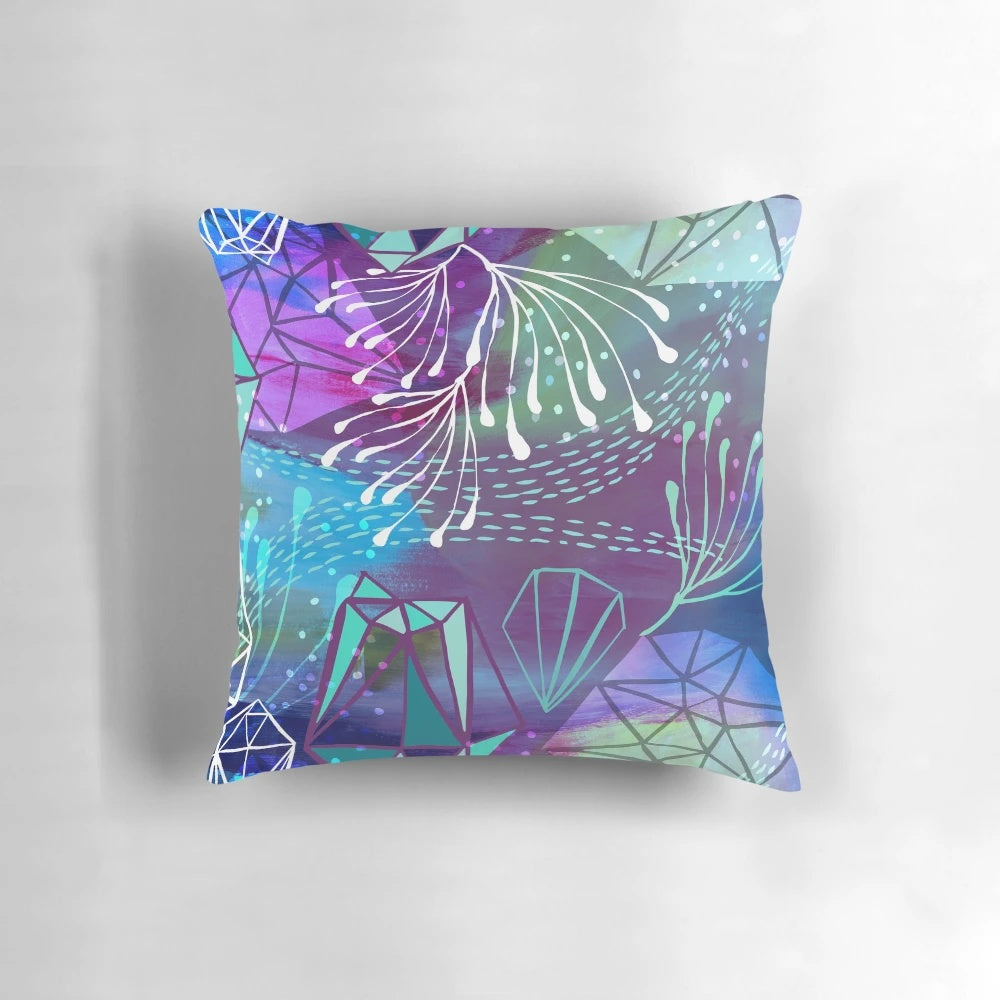 Cosmic chi energy abstract art yoga pillow in shades of purple and violet