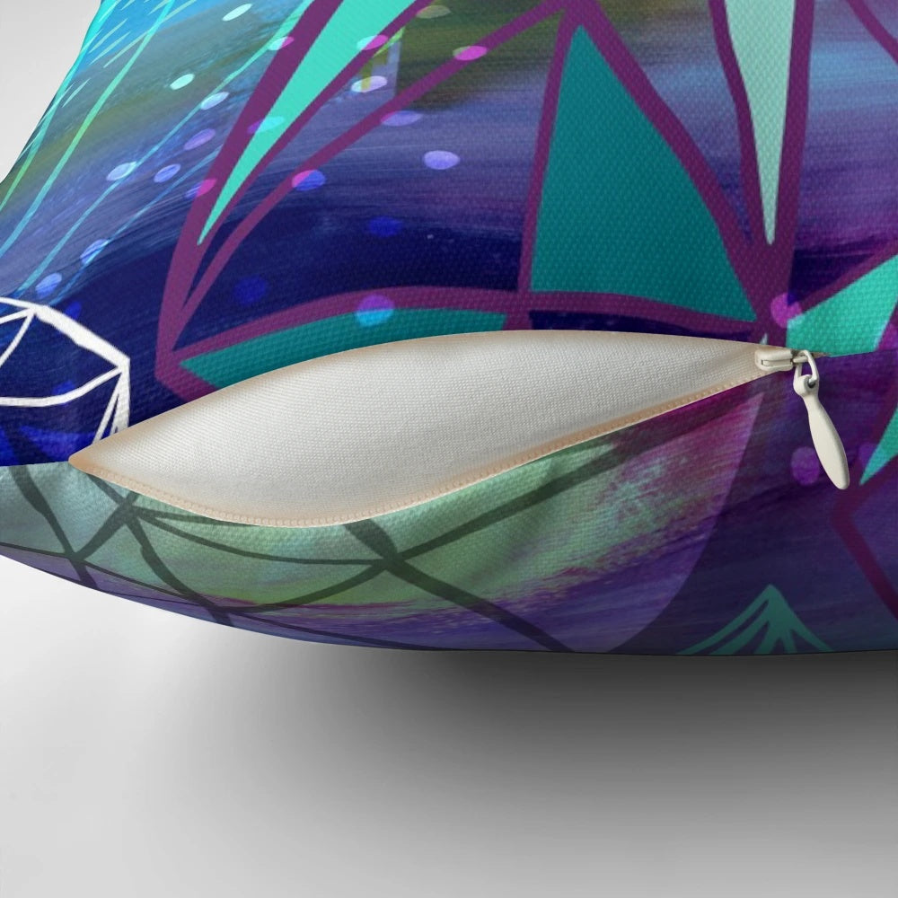 Cosmic chi energy abstract art yoga pillow in shades of purple and violet