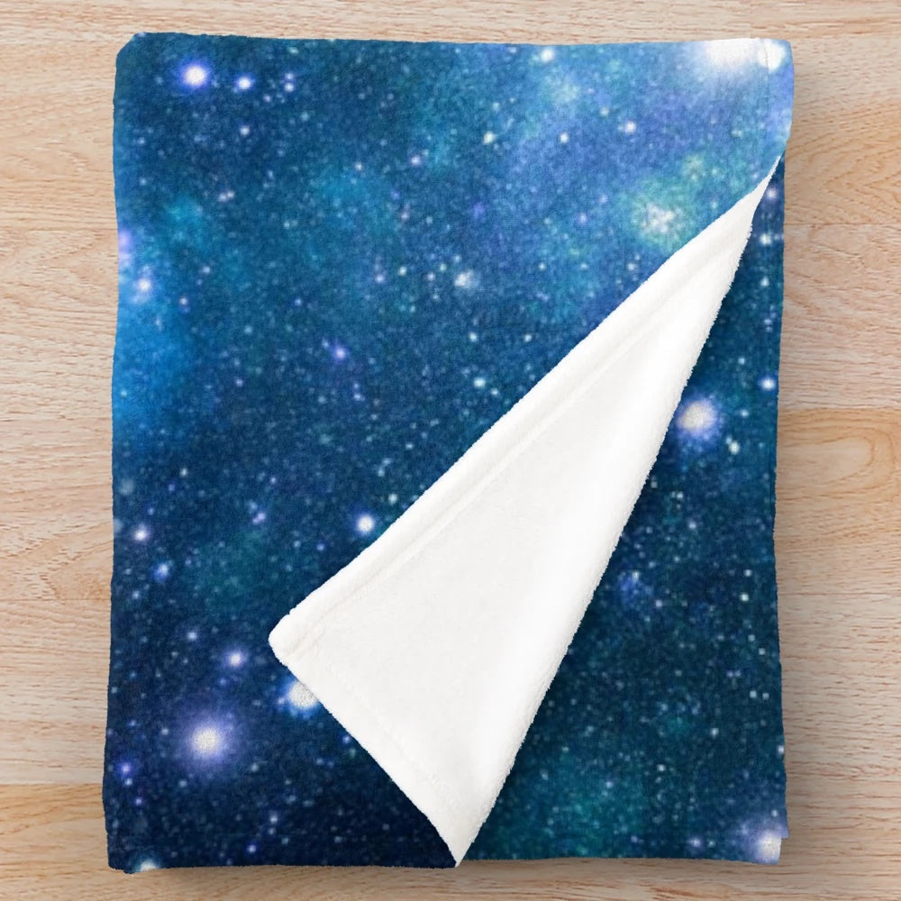 Turquoise, teal, and purple galaxy nebula print plush blanket