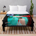 Cosmic cinematic girl plush blanket with abstract vaporwave and futuristic design