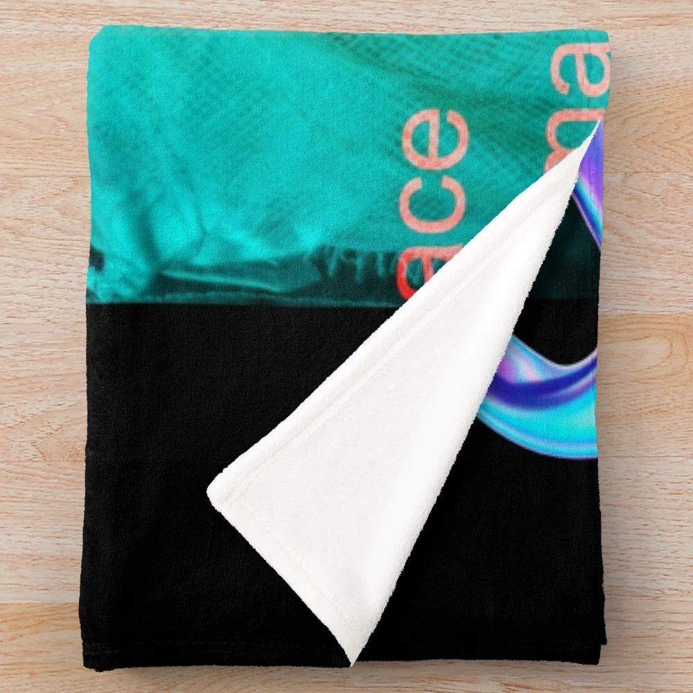 Cosmic cinematic girl plush blanket with abstract vaporwave and futuristic design