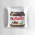 Vibrant and whimsical space-themed pillow with a playful Nutella-inspired design