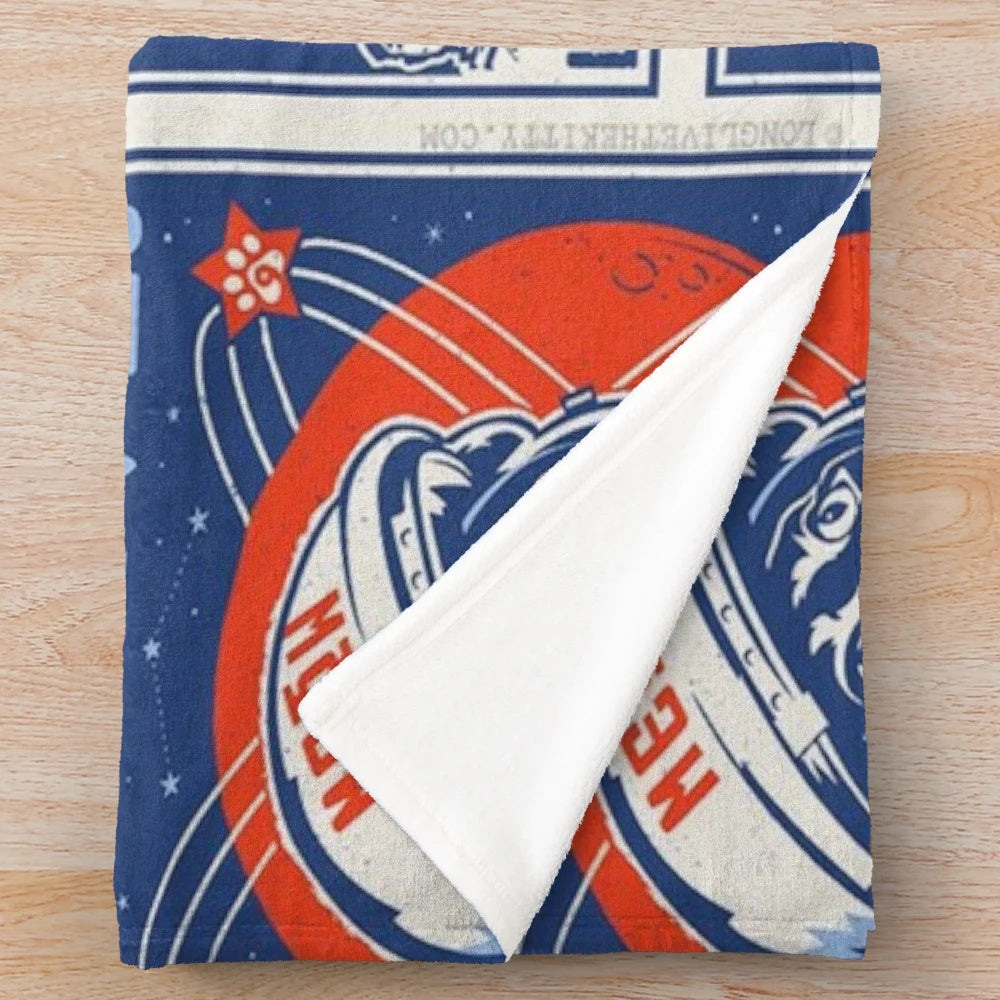 Cosmonaut cat plush blanket with a meme-worthy design