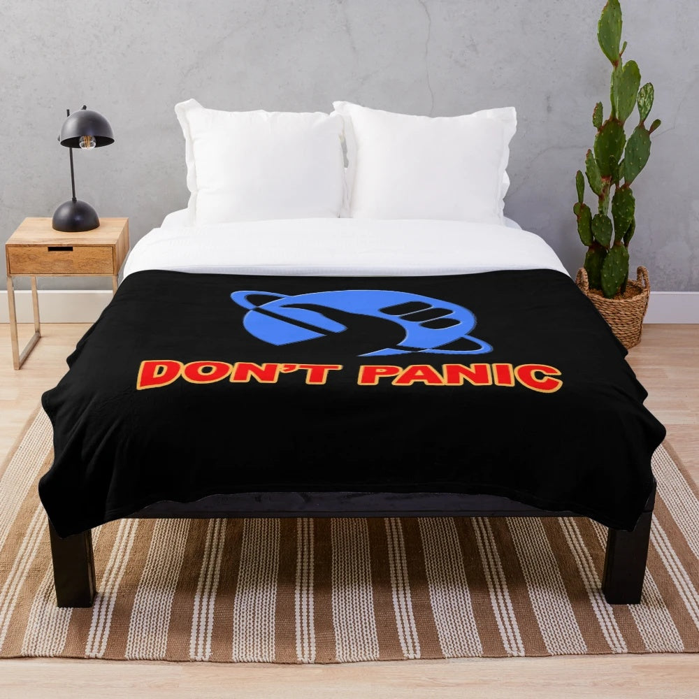 Hitchhiker's Guide to the Galaxy inspired plush blanket featuring galaxy and space design