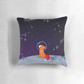 A cozy and whimsical pillow featuring a cute red fox in a spacesuit, floating among the stars in the galaxy.