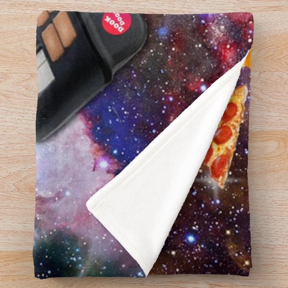 Soft, cozy plush blanket featuring a whimsical galaxy-themed ferret design