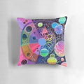 Colorful and abstract space-themed Pillow with planets, stars, and galaxy designs