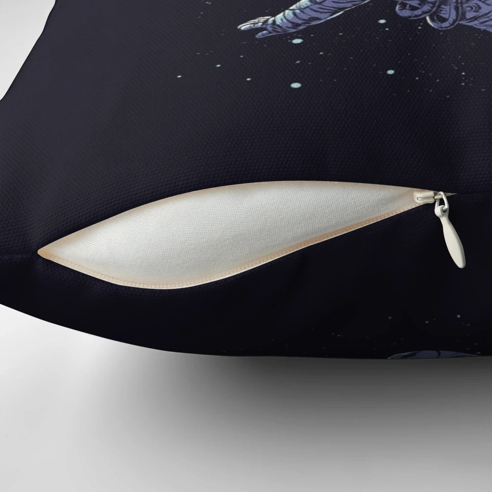 Vibrant pillow design featuring a surreal, floating landscape of planets, moons, and cosmic elements.