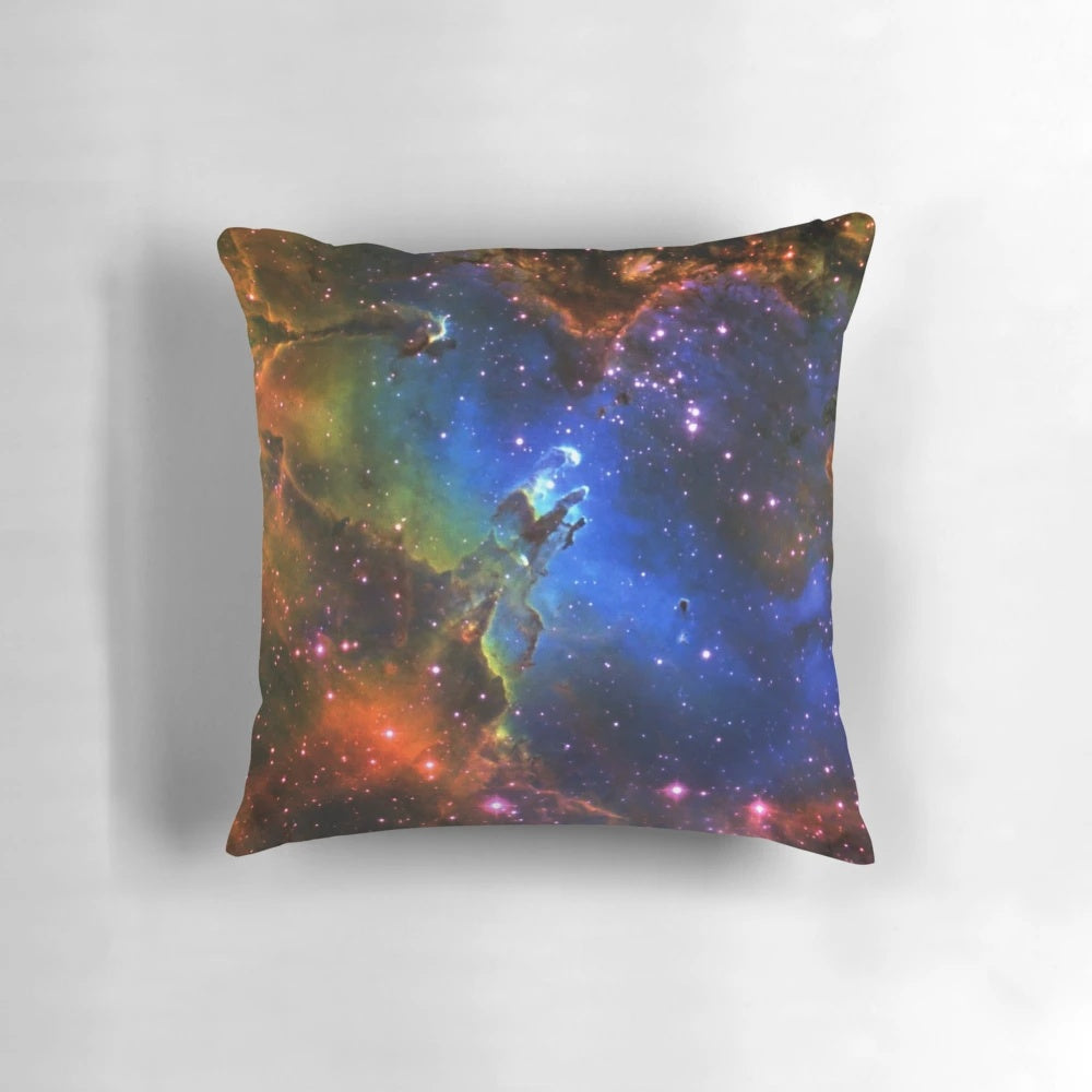 Decorative galaxy eagle pillow with a vibrant, cosmic print design