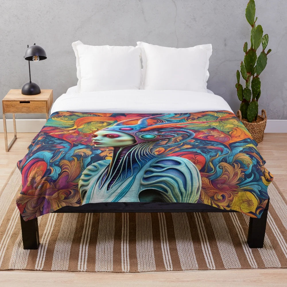 Intergalactic plush blanket with alien flower design