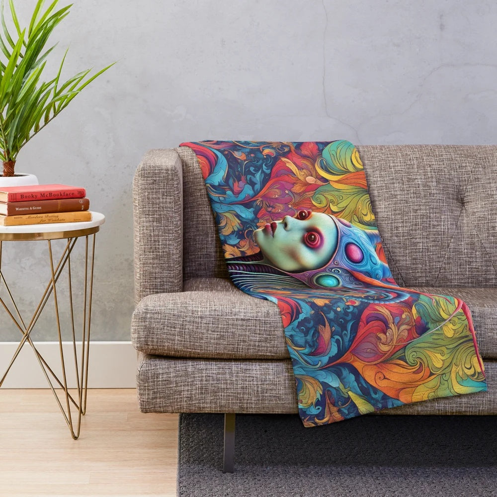 Intergalactic plush blanket with alien flower design