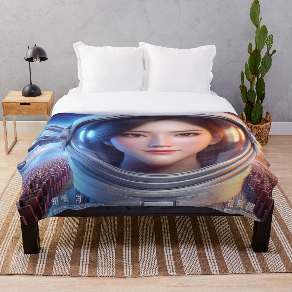 Cosmic galaxy plush blanket with space girl design