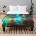 Green galaxy plush blanket with cosmic print