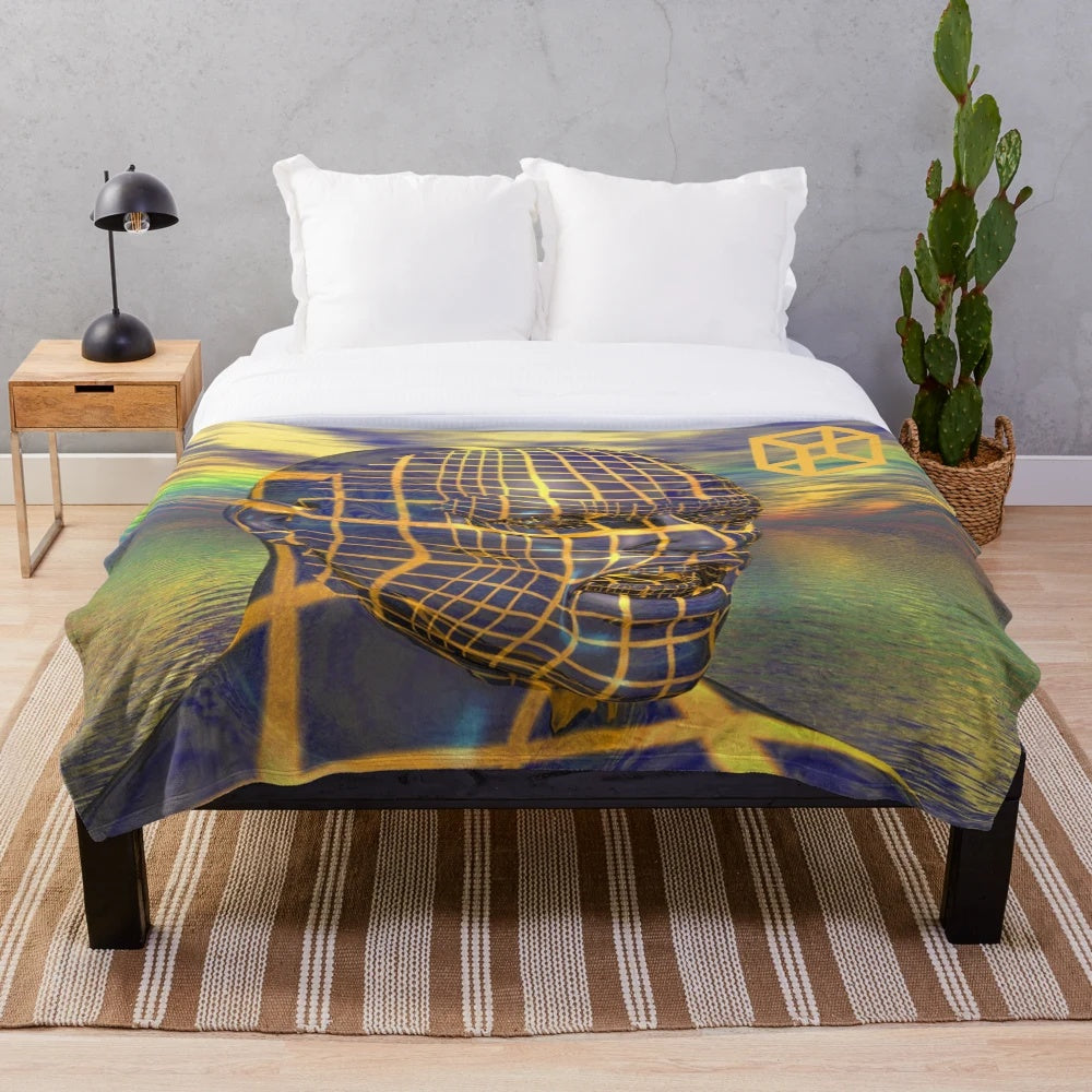 Cosmic galaxy plush blanket with trippy, psychedelic, and bohemian design