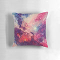 Vibrant galaxy-themed decorative pillow with a space and pixel art design
