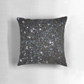 Glittering galaxy-themed throw pillow with nebula and stars, perfect for sci-fi and astronomy home decor