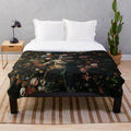 Cosmic Garden Plush Blanket with Floral and Space Motifs