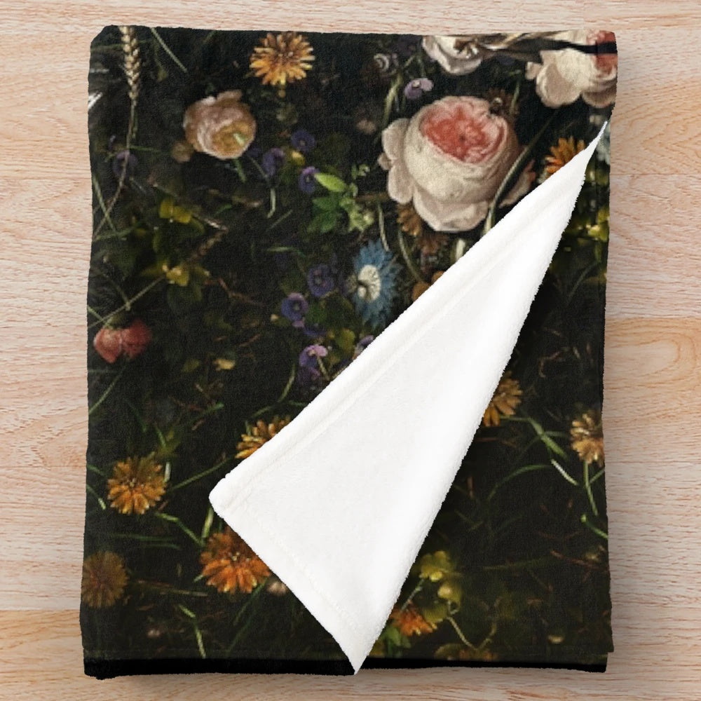 Cosmic Garden Plush Blanket with Floral and Space Motifs