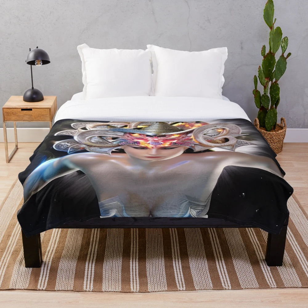 Cosmic Goddess Plush Blanket with Enchanting Celestial Design