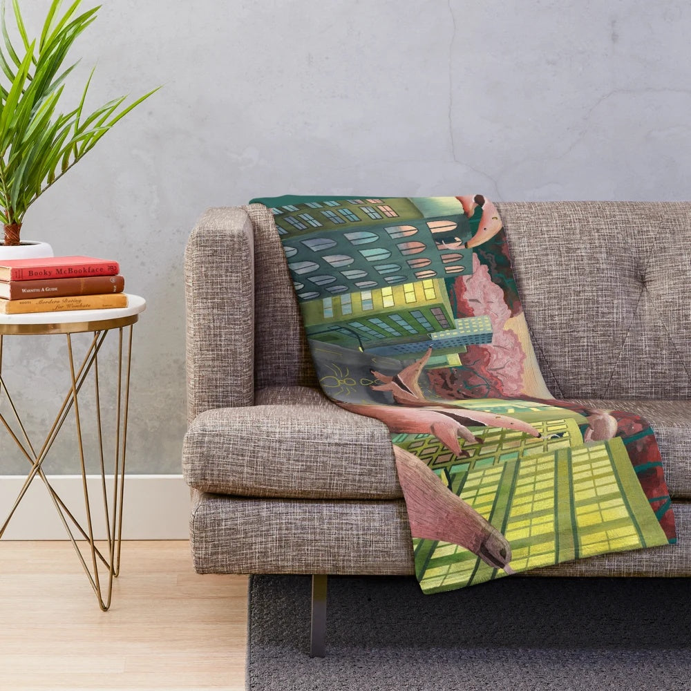 Plush blanket featuring a cosmic horror-inspired design with giant anteaters