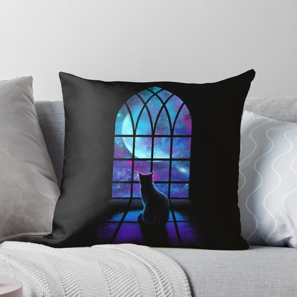 I Need Space Pillow with a galaxy and cosmic design, perfect for cat owners and astronomy enthusiasts.