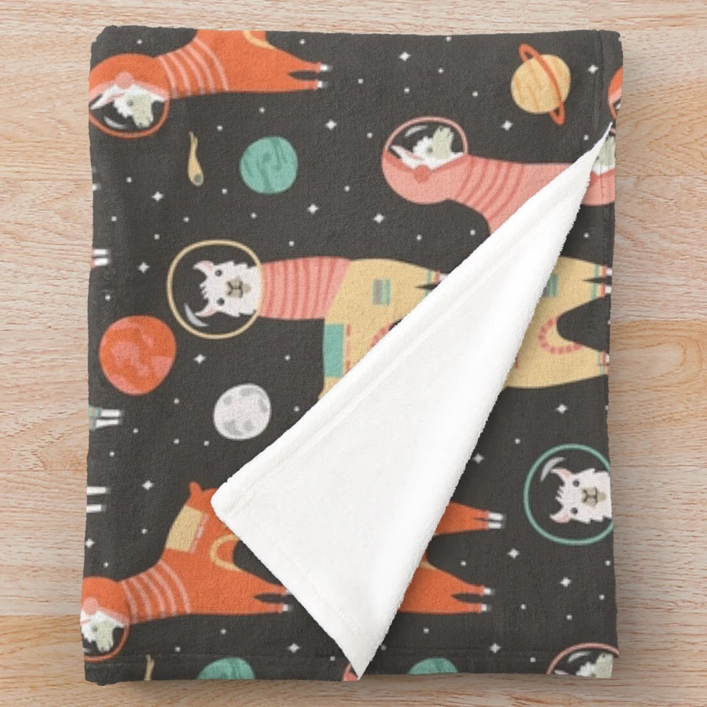 Astronaut Llama Plush Blanket with Celestial Patterns