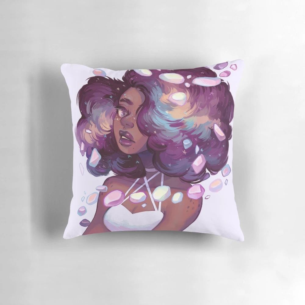 Mineral pillow with a starry galaxy design in shades of purple and lavender