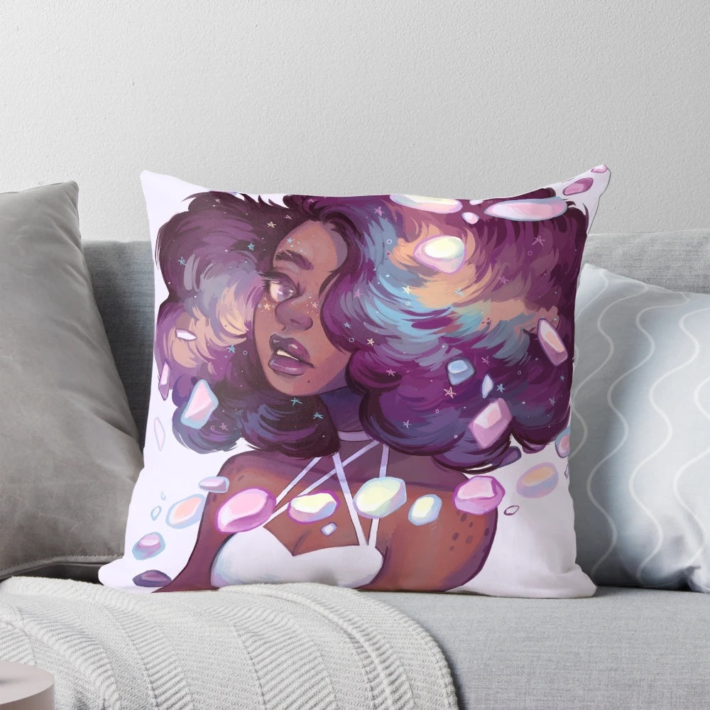 Mineral pillow with a starry galaxy design in shades of purple and lavender