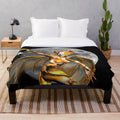 Colorful moon creature plush blanket with abstract floral and celestial patterns