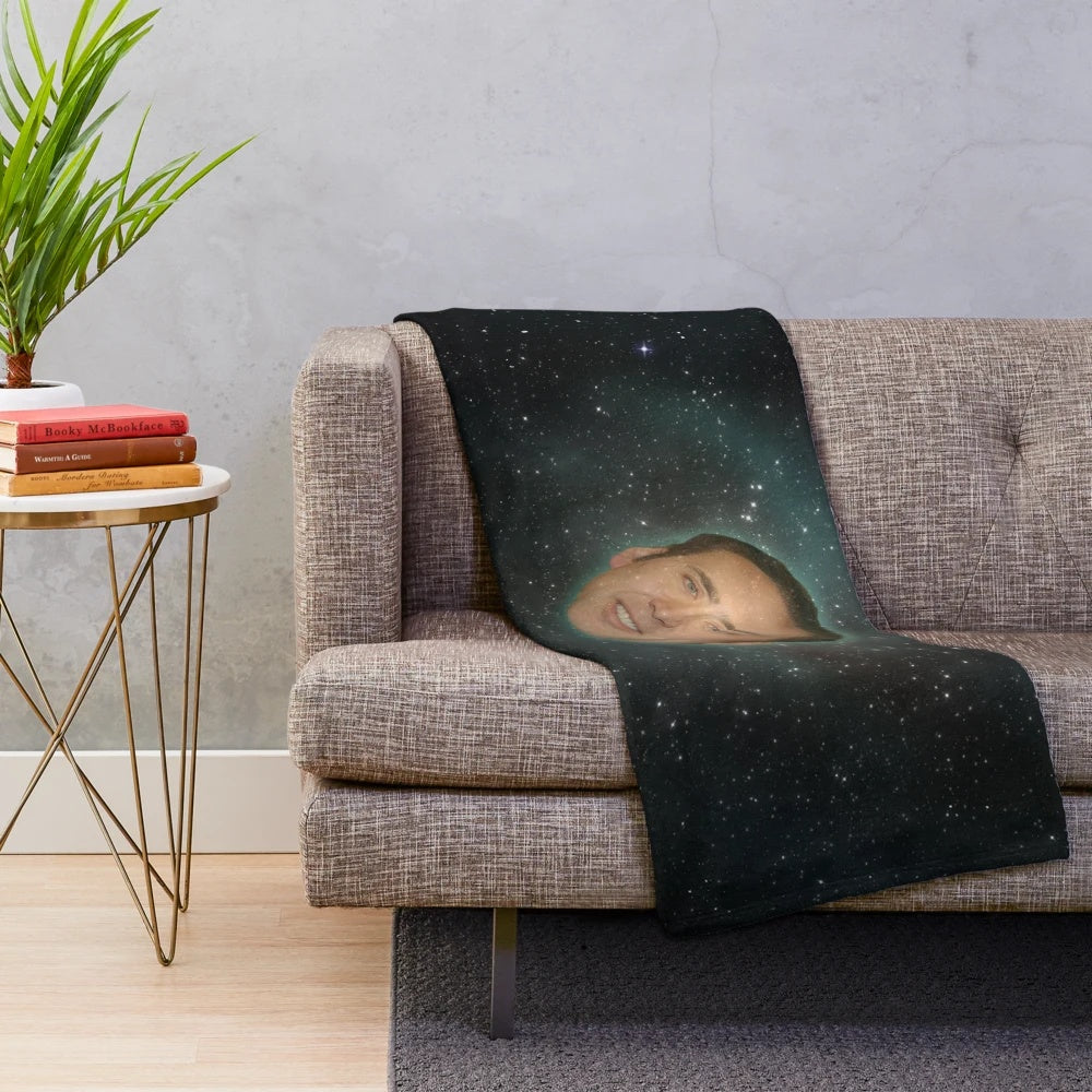 Nic Cage Plush Blanket featuring a cosmic, pop art design