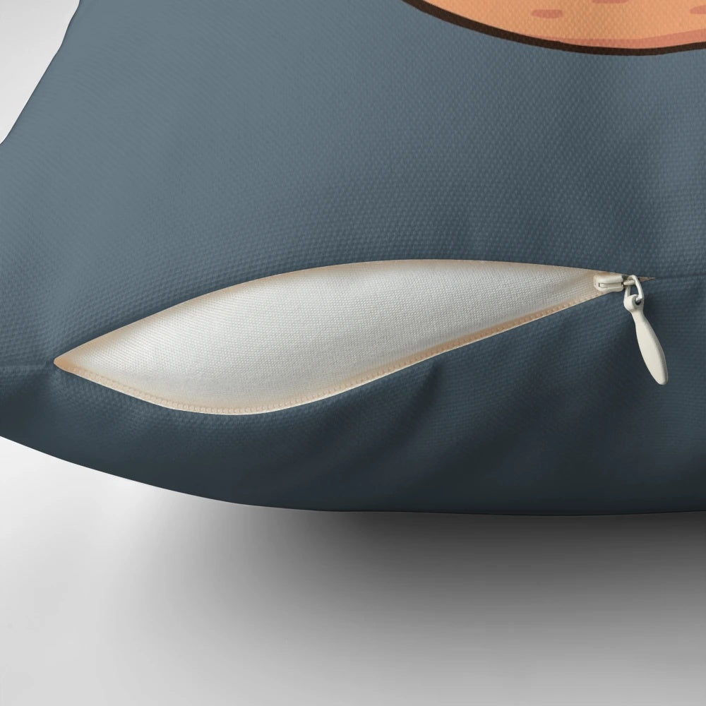A cozy pillow featuring a cute otter astronaut floating in space, surrounded by stars.