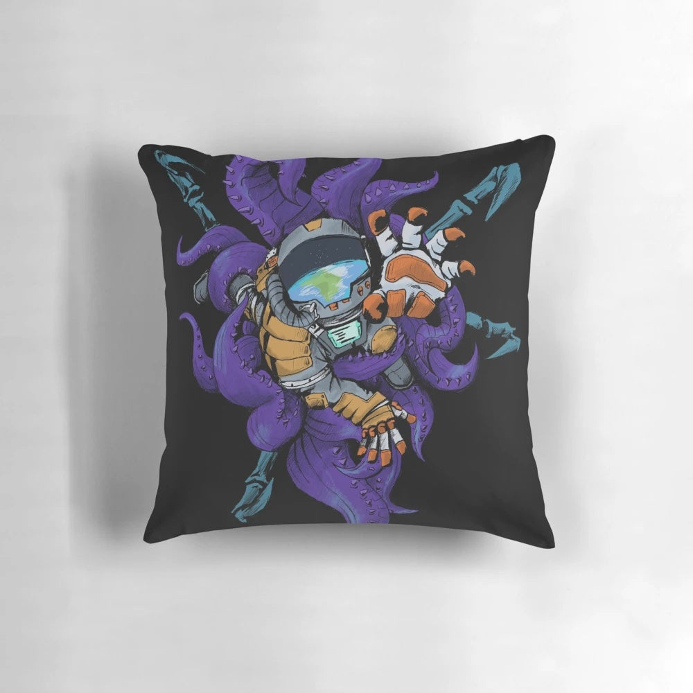 Colorful cosmic pillow featuring a space monster design with tentacles