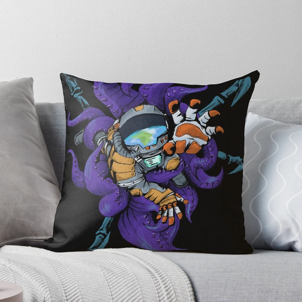 Colorful cosmic pillow featuring a space monster design with tentacles